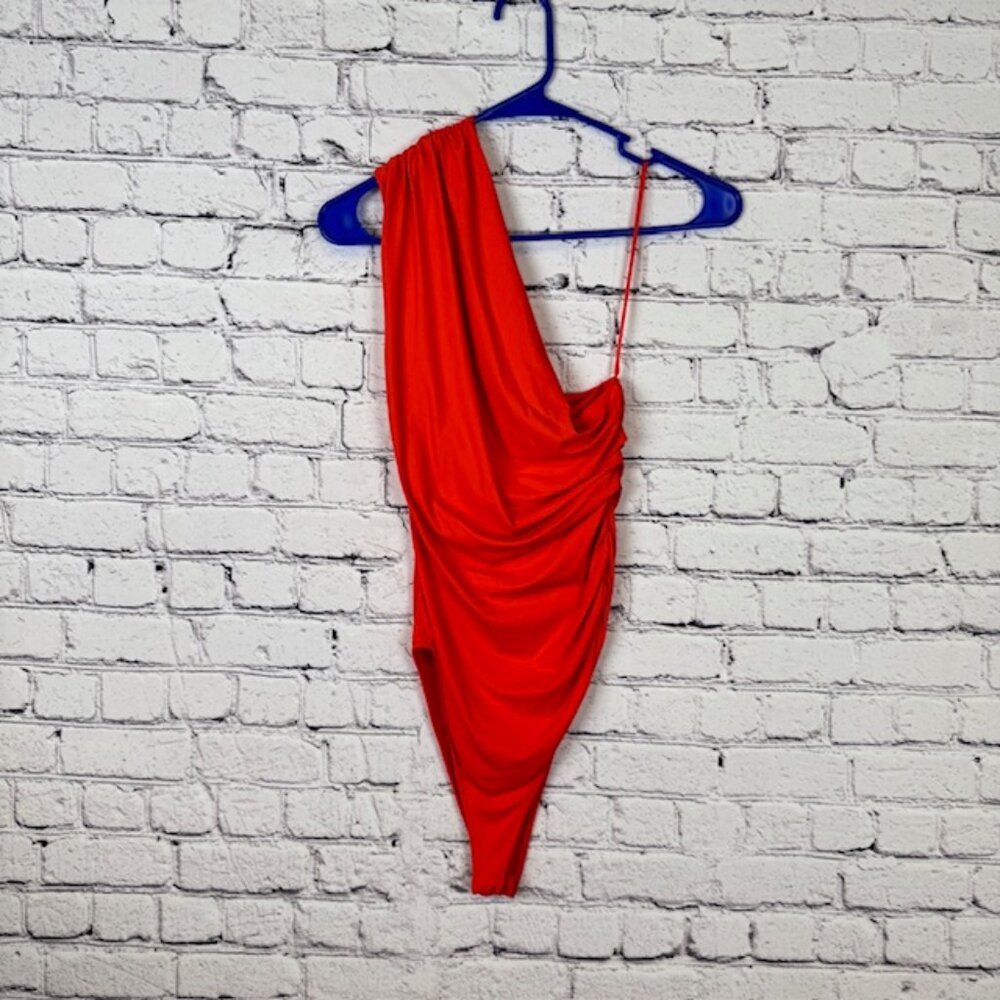 Red Draped Off the Shoulder Bodysuit by ZARA Size Medium